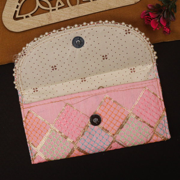 Handcrafted Sequin-Embroidered Clutch Purse with Pearl Detailing - Image 7