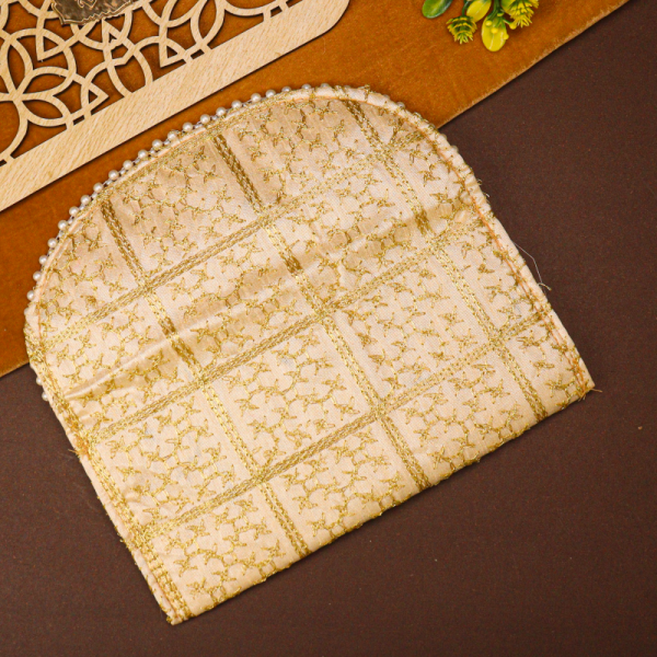 Elegant Gold Embroidered Clutch Purse with Pearl - Image 2